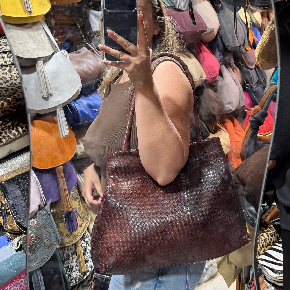 Sac en cuir tressé artisanal M