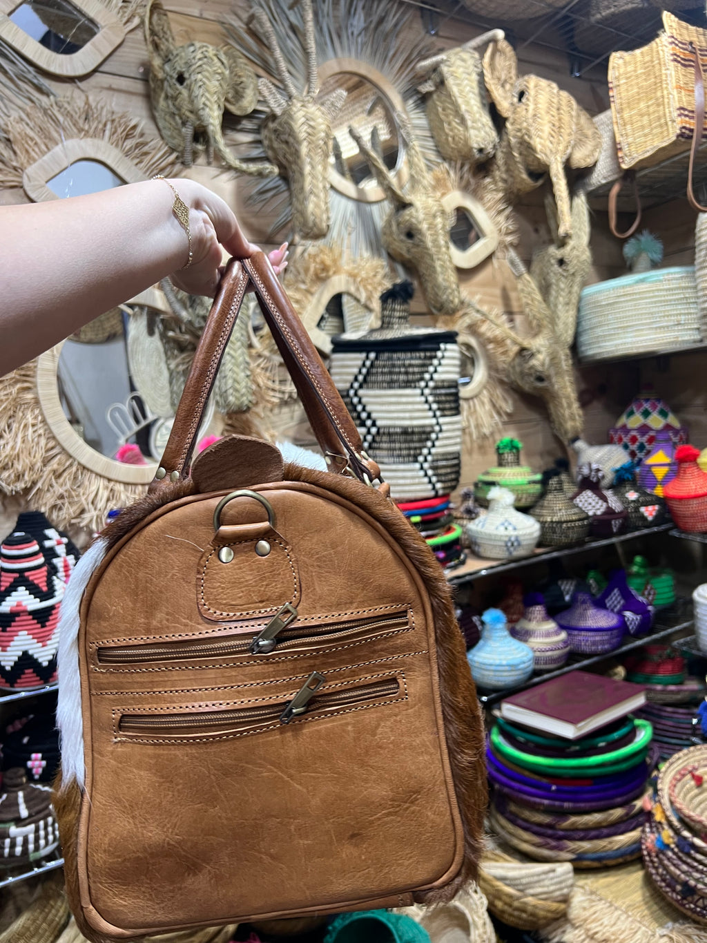 Sac de voyage en cuir de vache – Fait main au Maroc 🇲🇦