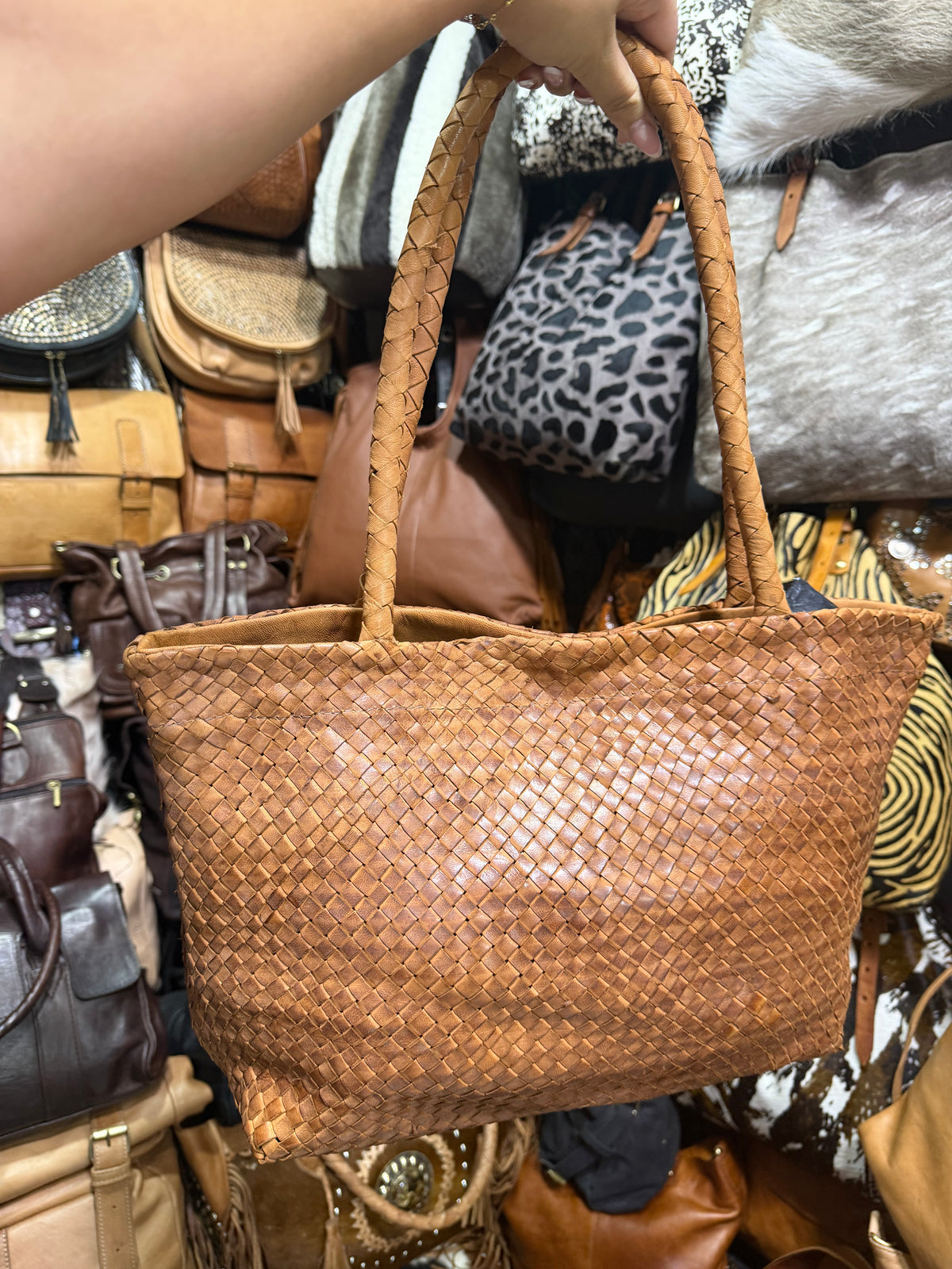 Sac cabas tressé en cuir – Taille S