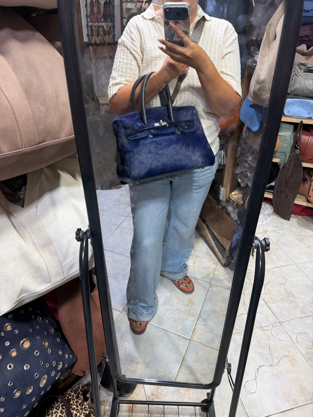 Sac en cuir fait main & poil naturel