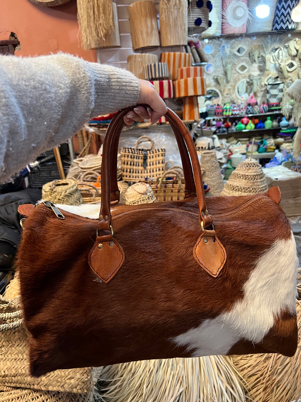Sac de voyage en cuir de vache – Fait main au Maroc 🇲🇦