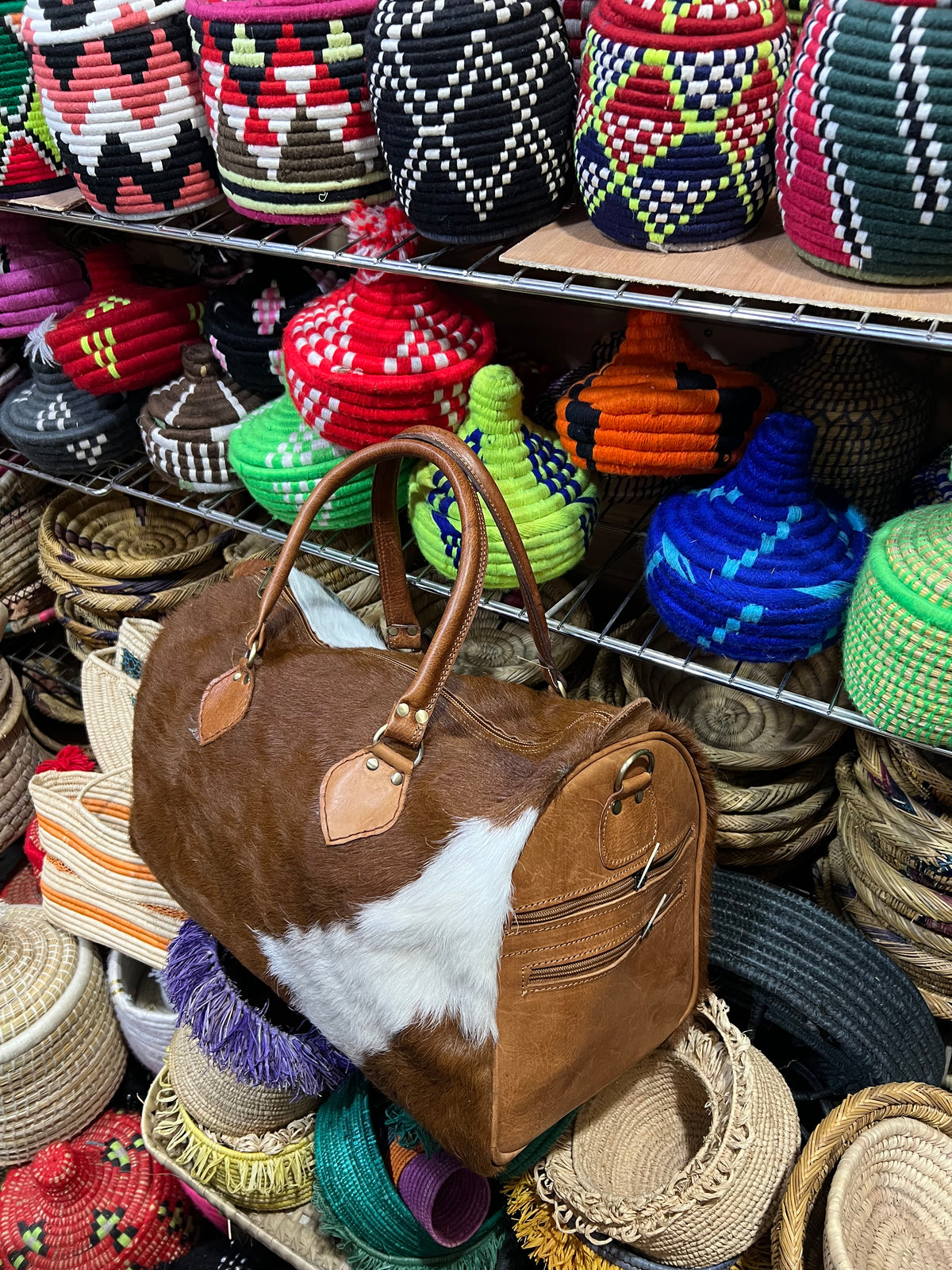 Sac de voyage en cuir de vache – Fait main au Maroc 🇲🇦