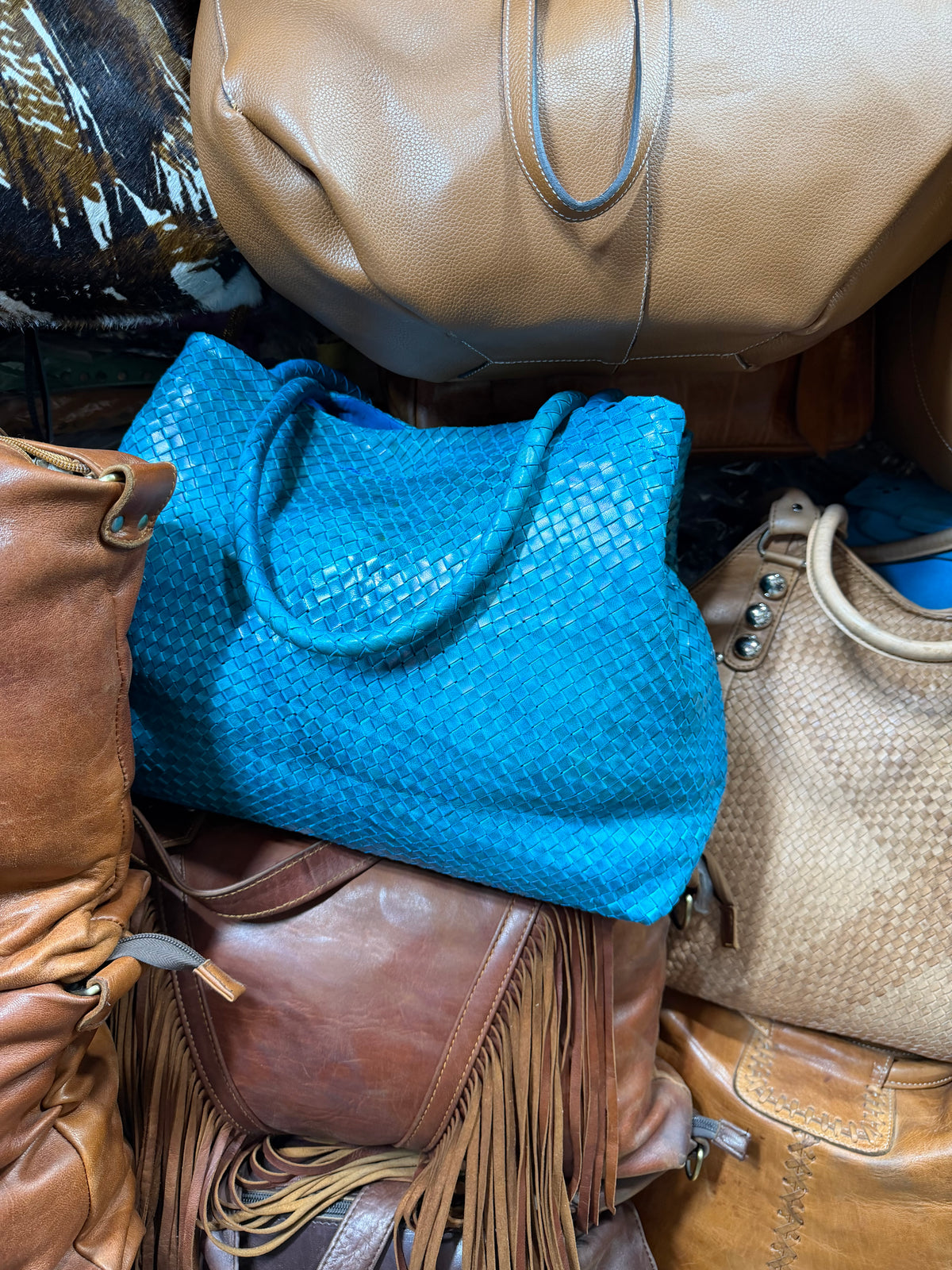 Sac en cuir tressée artisanale M